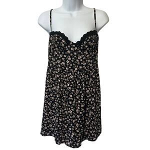 Sky to Moon Black Floral Mini Dress - Size Small Sweetheart Neckline Boho Girly